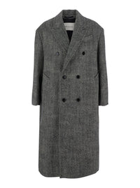 Ami Paris Men Long Double-Breasted Coat With Collar And Pockets Gray Men