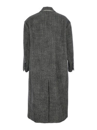 Ami Paris Men Long Double-Breasted Coat With Collar And Pockets Gray Men