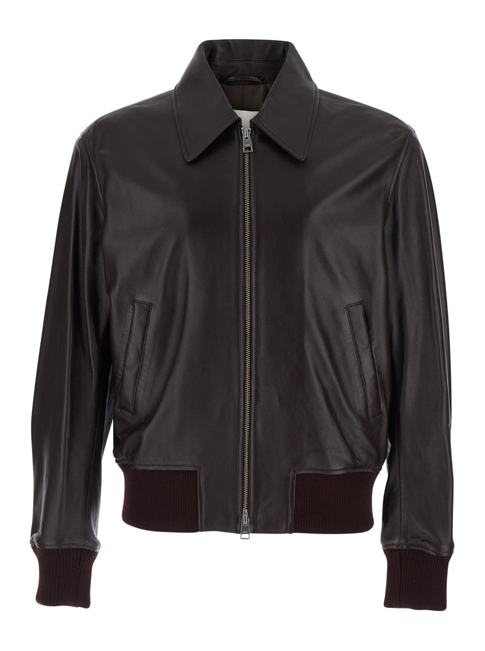 Ami Paris Men Zipped Jacket With High Collar And Long Sleeves In Tech Fabric Brown Men