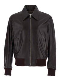 Ami Paris Men Zipped Jacket With High Collar And Long Sleeves In Tech Fabric Brown Men