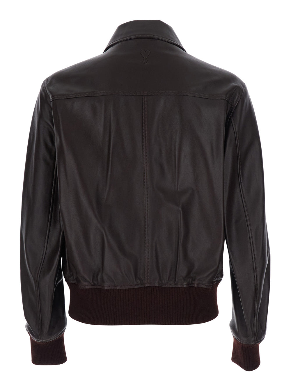 Ami Paris Men Zipped Jacket With High Collar And Long Sleeves In Tech Fabric Brown Men