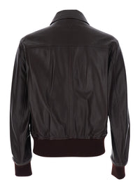 Ami Paris Men Zipped Jacket With High Collar And Long Sleeves In Tech Fabric Brown Men