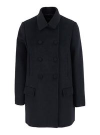Leplain Women Black Short Coat With Halfbelt And Classic Collar In Wool Blend For Women