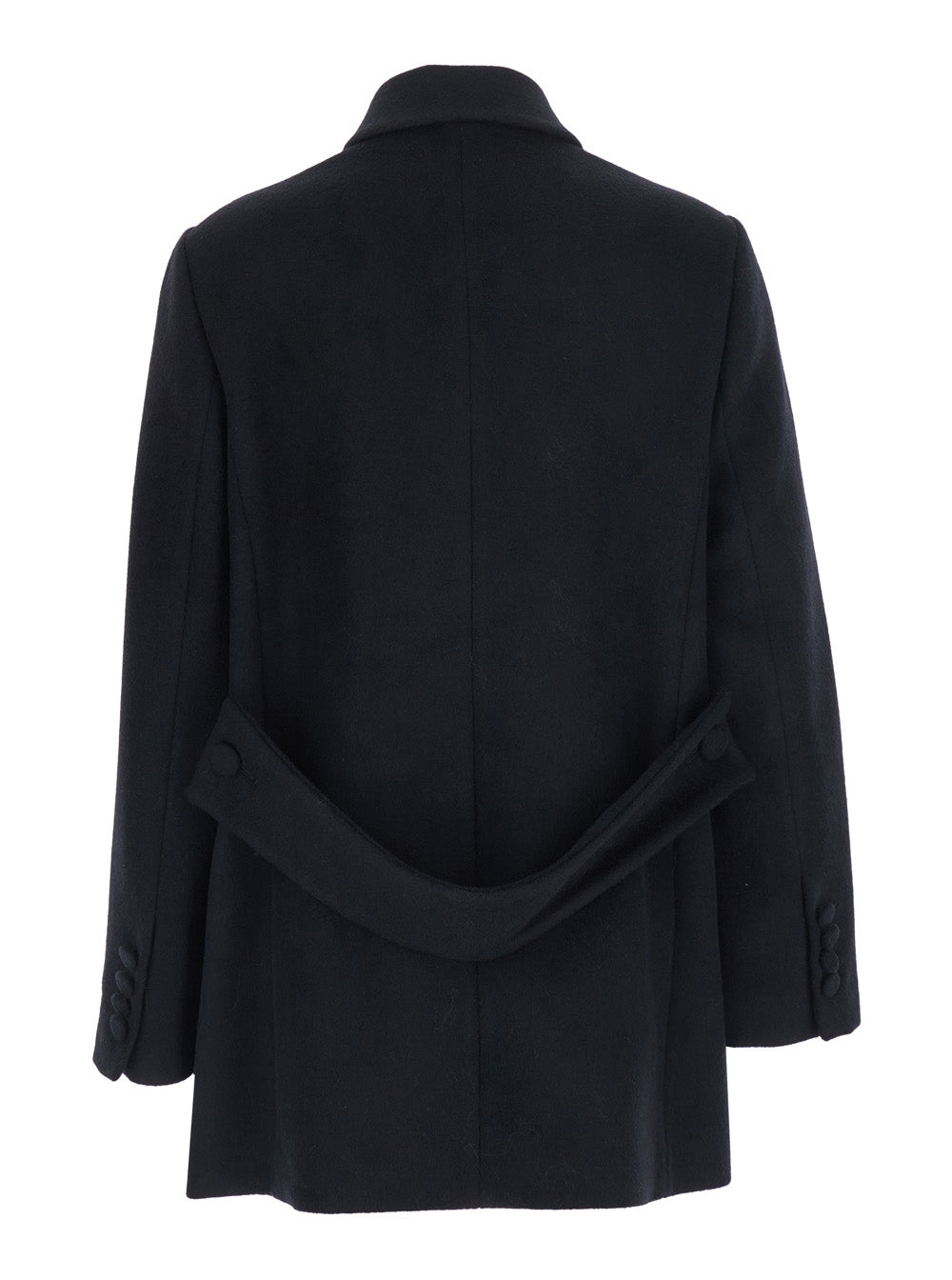 Leplain Women Black Short Coat With Halfbelt And Classic Collar In Wool Blend For Women