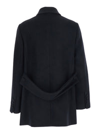 Leplain Women Black Short Coat With Halfbelt And Classic Collar In Wool Blend For Women