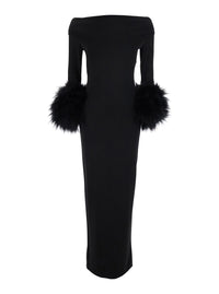 The Andamane Women Long Dress With Synthetic Fur Details And Long Sleeves In Black Women