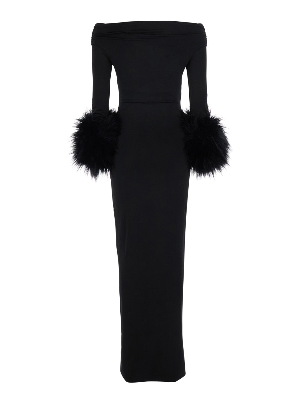 The Andamane Women Long Dress With Synthetic Fur Details And Long Sleeves In Black Women