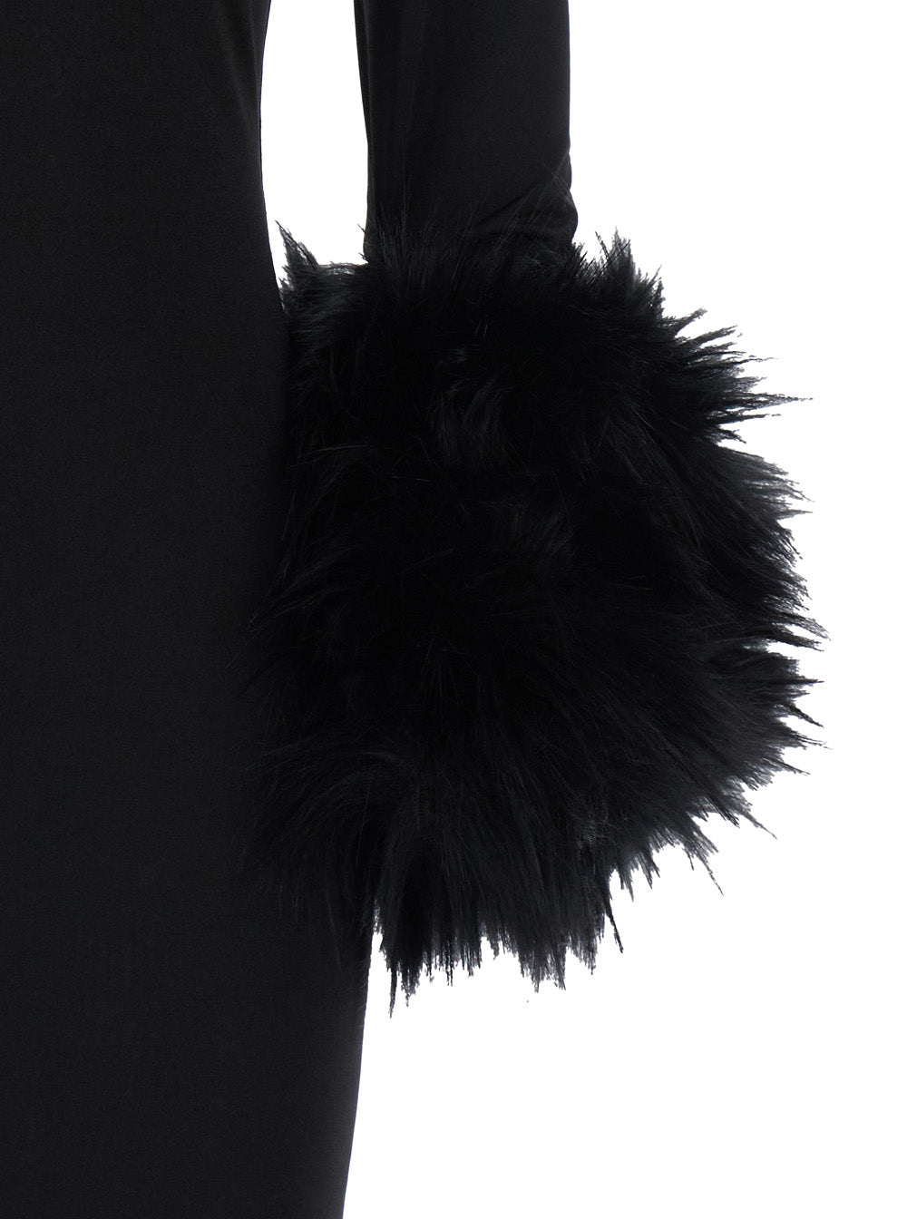 The Andamane Women Long Dress With Synthetic Fur Details And Long Sleeves In Black Women