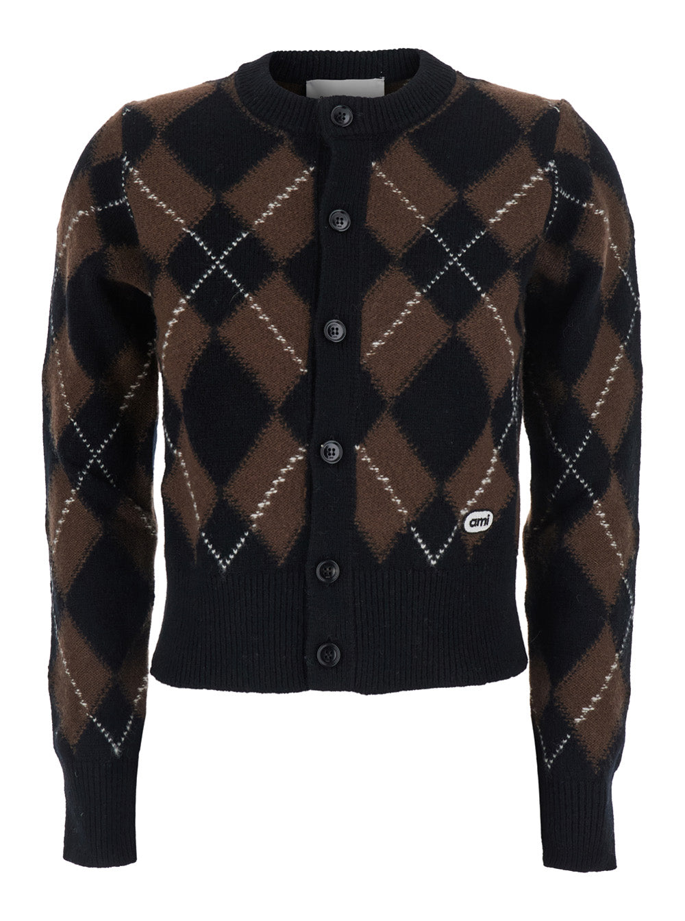 Ami Paris Women Cardigan With Round Neck And Oval Patches Ami In Brown For Men