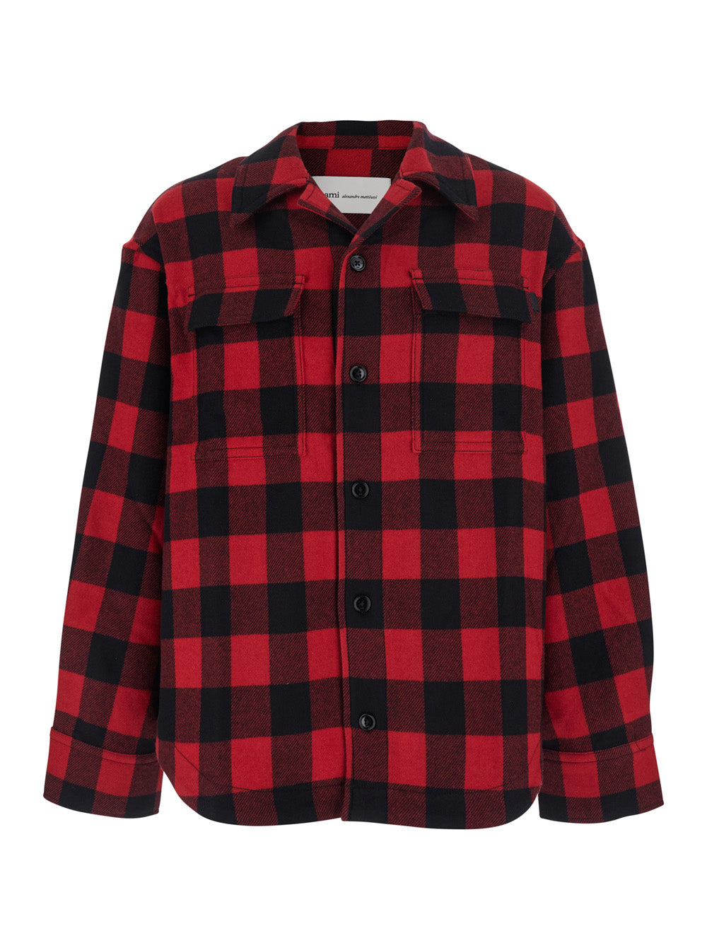 Ami Paris Men Red Cotton Overshirt With Bell Collar And Long Sleeves For Men