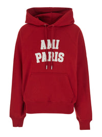 AMI PARIS Ami Paris Women Hoodie With Felt Embroidery Ami Paris And Long Sleeves In Red Unisex