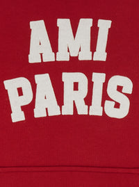 Ami Paris Men Hoodie With Felt Embroidery Ami Paris And Long Sleeves In Red Unisex