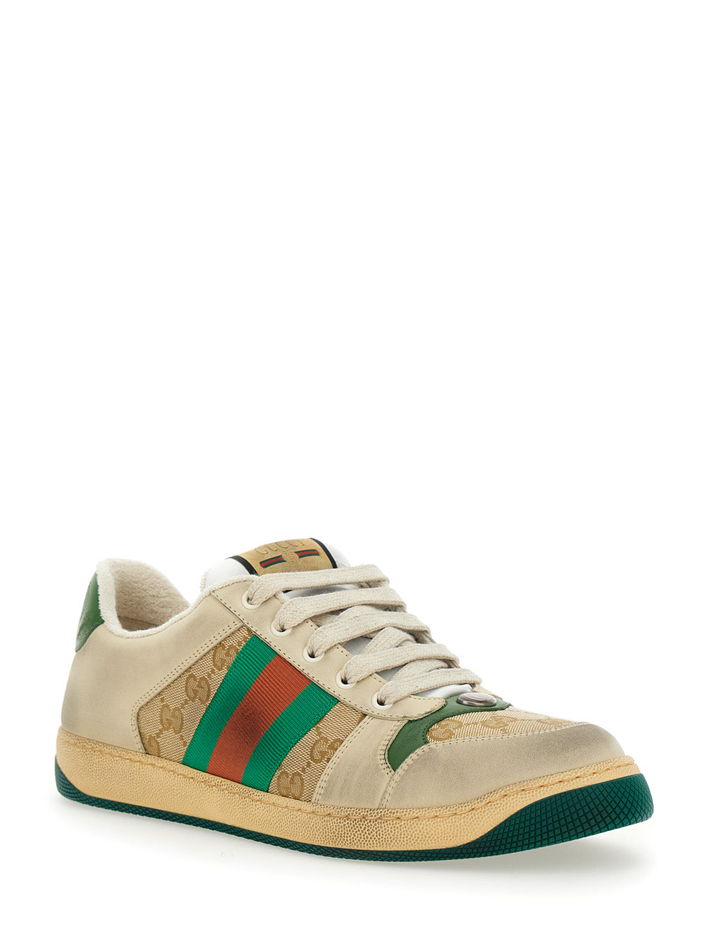 Gucci Men Sneaker 'Screener' With Web Detail On The Side In Gg Supreme Canvas And Multicolor Leather For Men