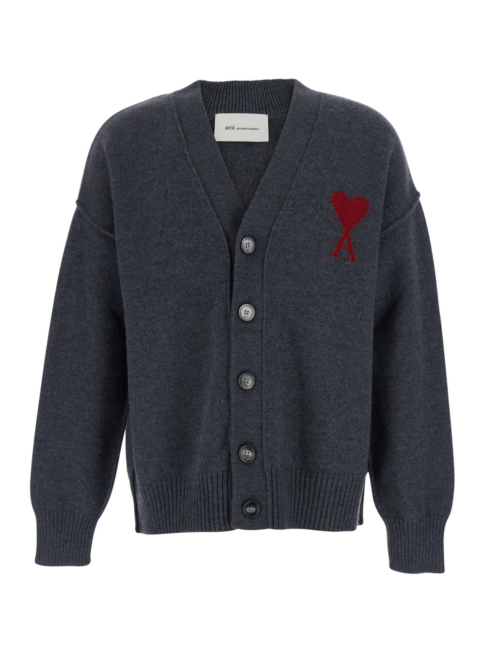 AMI PARIS Ami Paris Men V Neck Cardigan With Ami De Coeur In Knit And Tech Fabric Black Unisex
