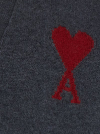 AMI PARIS Ami Paris Men V Neck Cardigan With Ami De Coeur In Knit And Tech Fabric Black Unisex