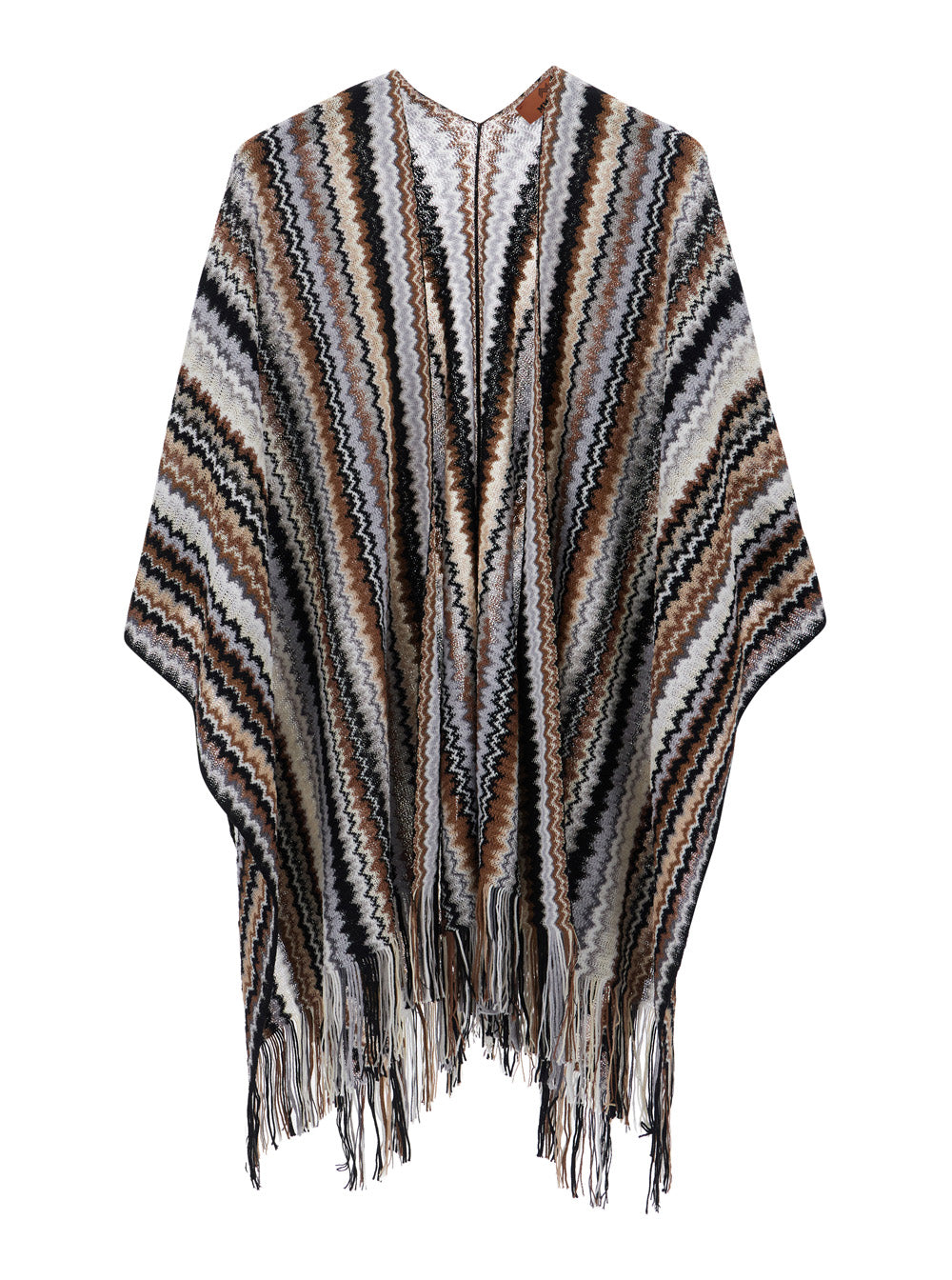 MISSONI Missoni Women Brown Wool And Viscose Long Sleeve V-Neck Poncho For Women