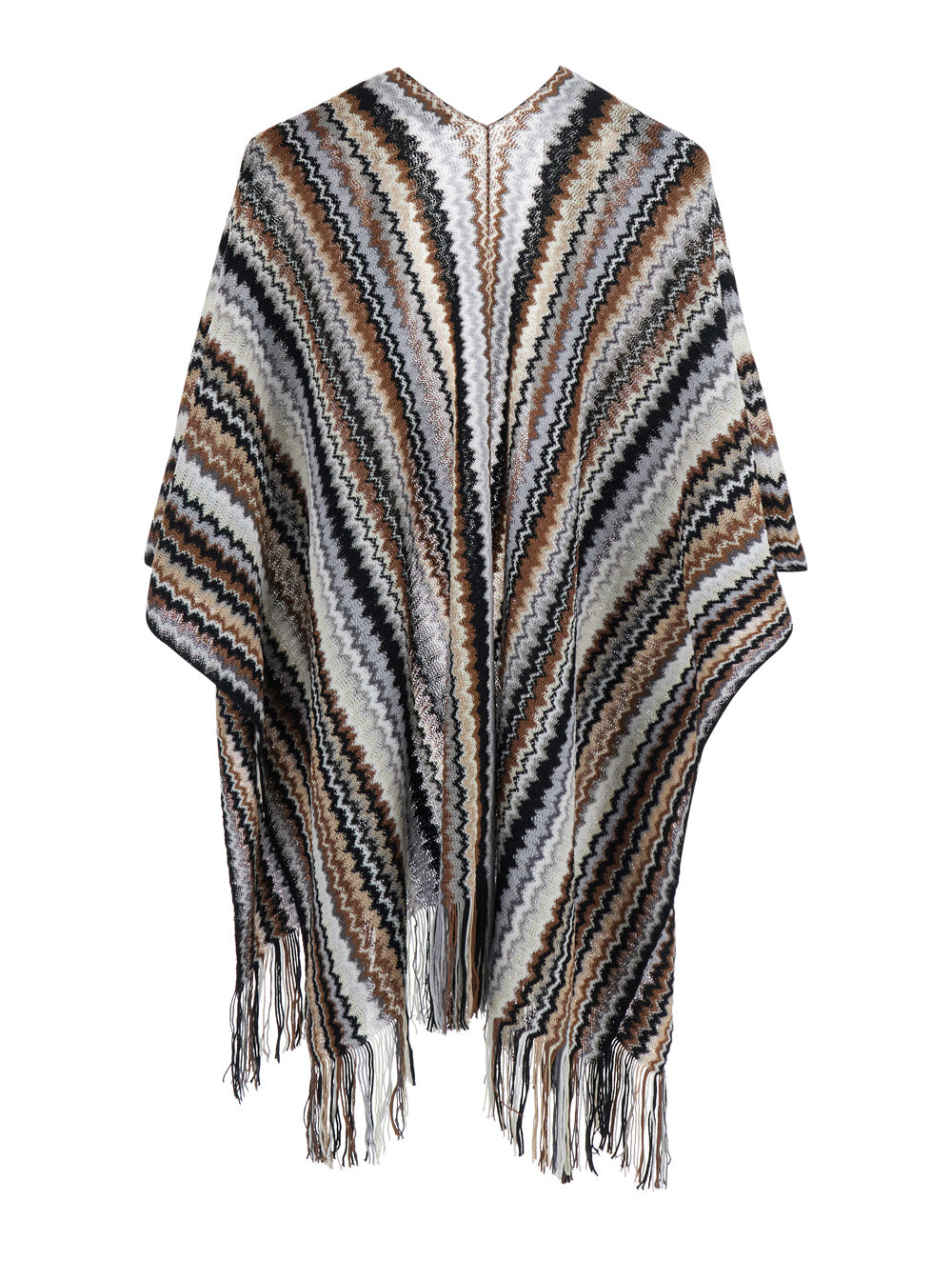MISSONI Missoni Women Brown Wool And Viscose Long Sleeve V-Neck Poncho For Women