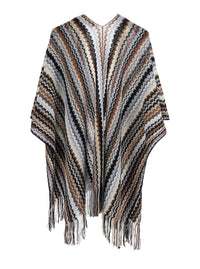 MISSONI Missoni Women Brown Wool And Viscose Long Sleeve V-Neck Poncho For Women