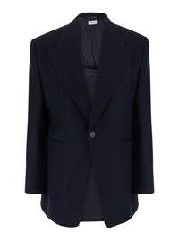 Saint Laurent Men Blue Single-Breasted Jacket With Peak Revers In Wool For Men