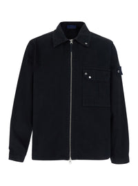 Stone Island Men Biker Jacket With Shirt Collar, Long Sleeves, Front Closure, Logo Patch, Side Pockets, In Cotton, Black Color, Unisex