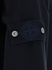 Stone Island Men Biker Jacket With Shirt Collar, Long Sleeves, Front Closure, Logo Patch, Side Pockets, In Cotton, Black Color, Unisex