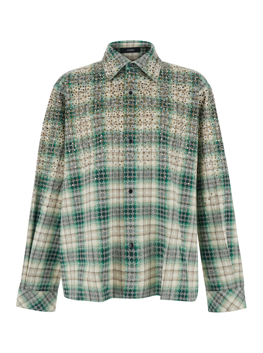 Amiri Men Flannel Shirt With Patch And Logo In Green Unisex