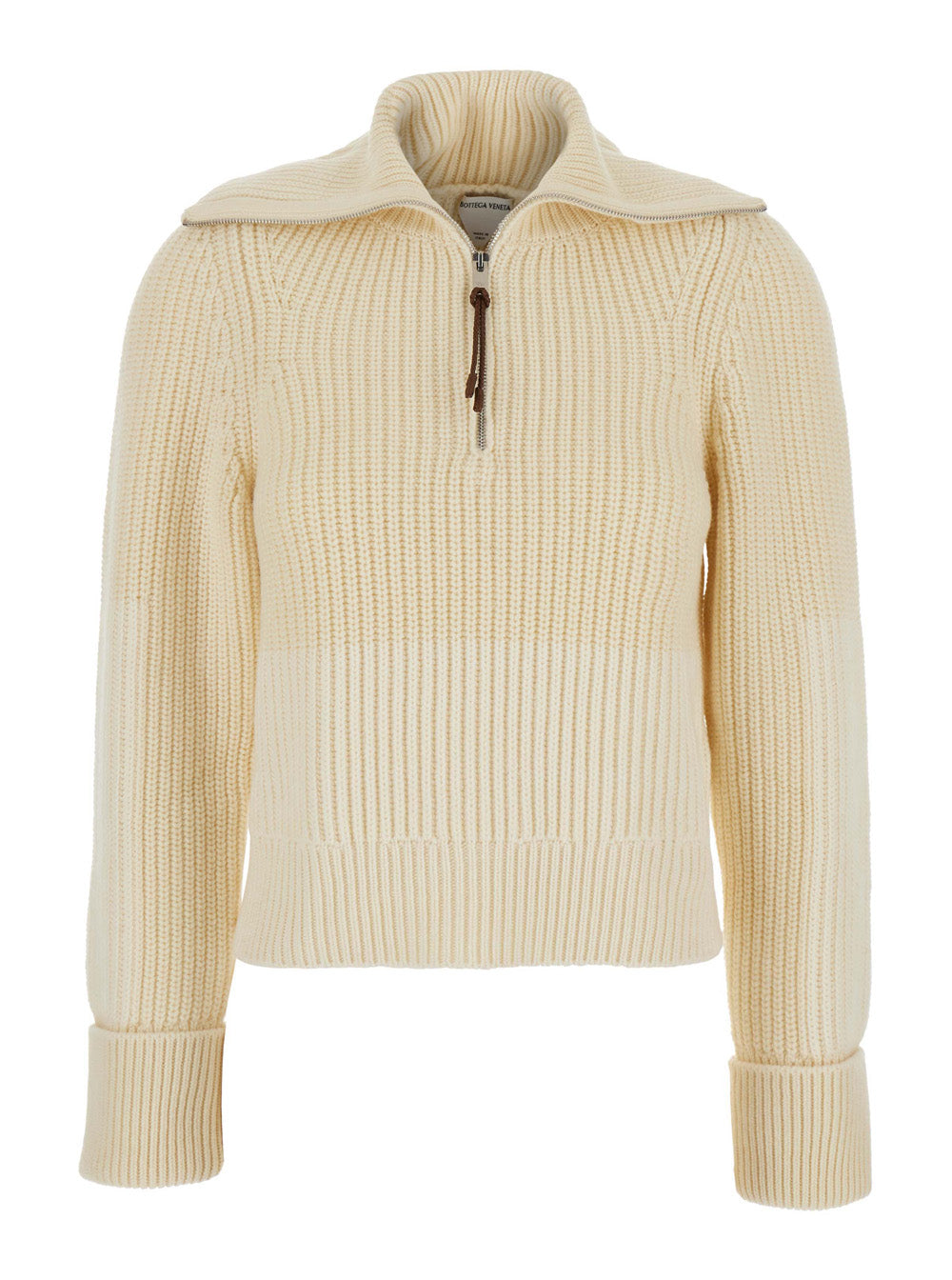 Bottega Veneta Women Mw Wool English Rib Knt Sweater With Half Zip