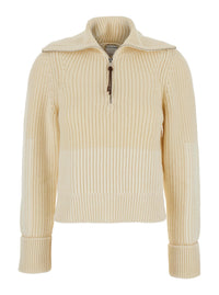 Bottega Veneta Women Mw Wool English Rib Knt Sweater With Half Zip