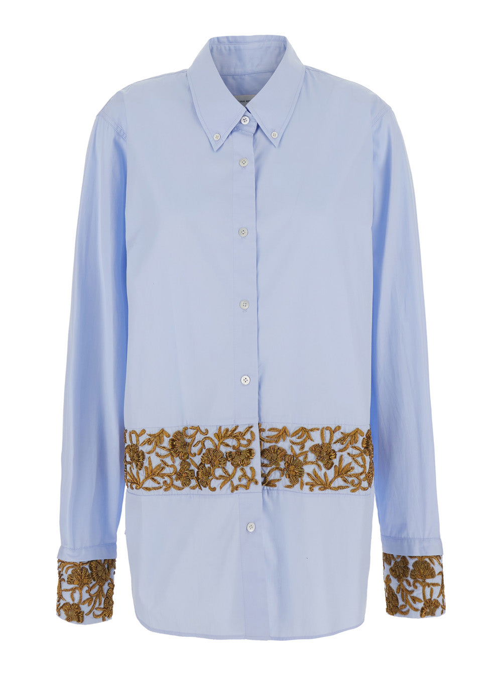 Dries Van Noten Women Shirt Cheers With Long Sleeves And V-Neck In Tech Fabric Blue Woman