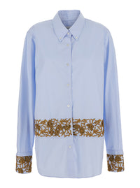 Dries Van Noten Women Shirt Cheers With Long Sleeves And V-Neck In Tech Fabric Blue Woman