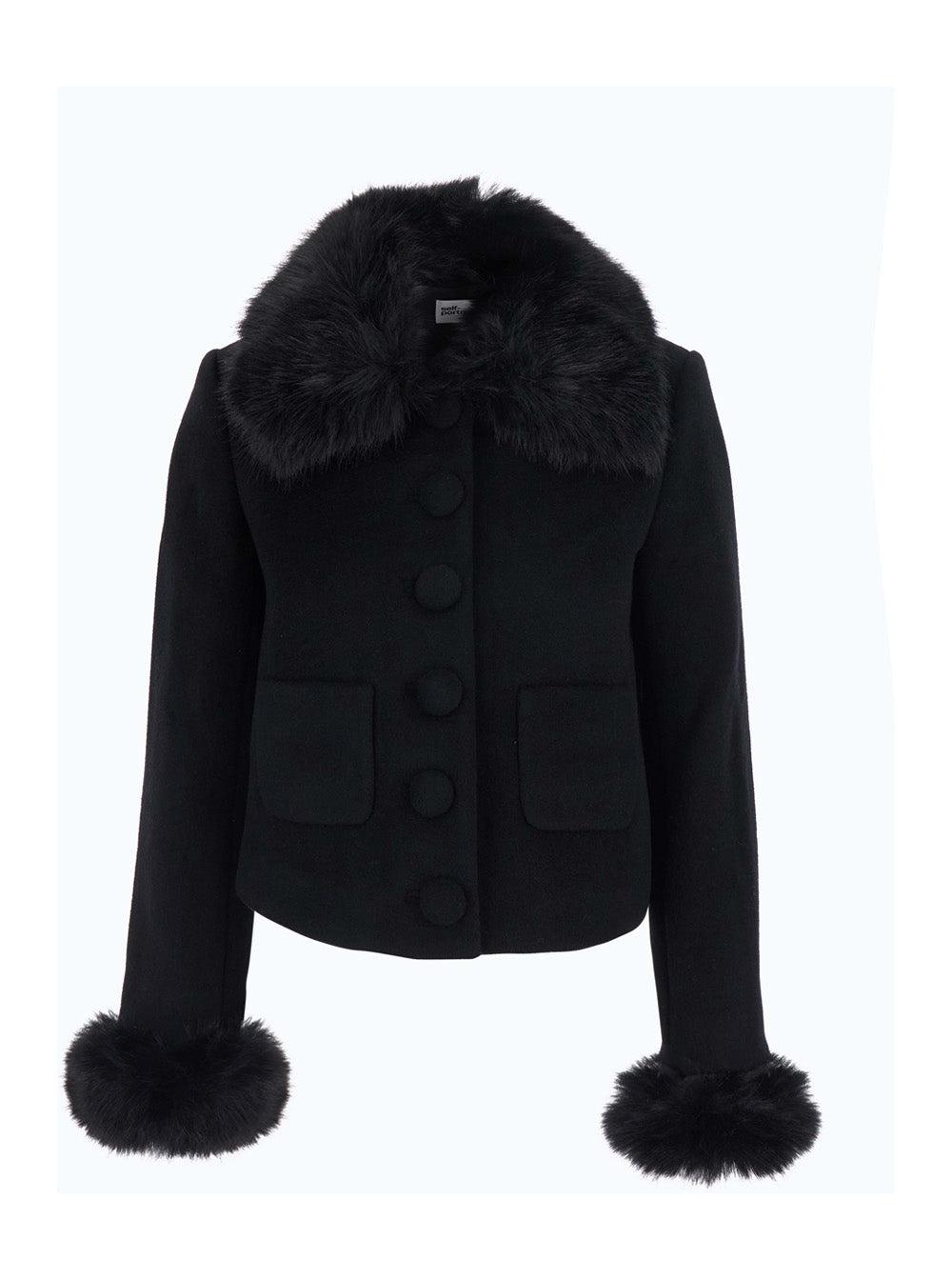 Self-Portrait Women Black Jacket With Fur Cuffs And Notched Collar, In Wool, Black, Women