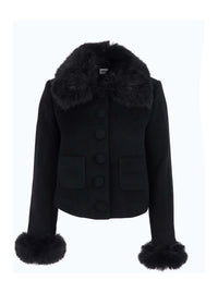 Self-Portrait Women Black Jacket With Fur Cuffs And Notched Collar, In Wool, Black, Women