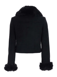 Self-Portrait Women Black Jacket With Fur Cuffs And Notched Collar, In Wool, Black, Women