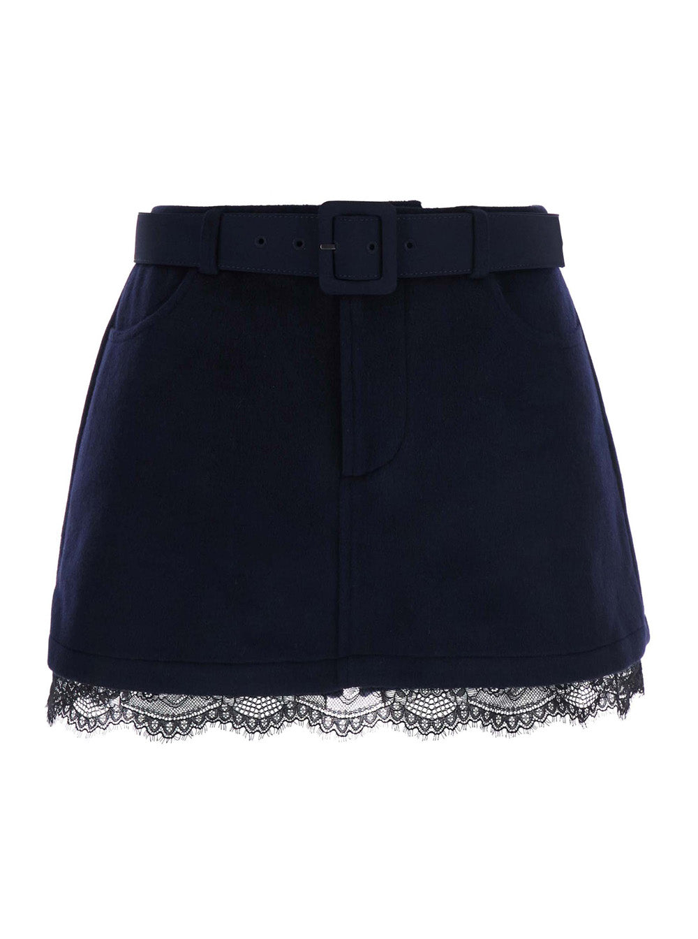 SELF-PORTRAIT Self-Portrait Women Blue Wool Skort With Lace And Pockets For Women