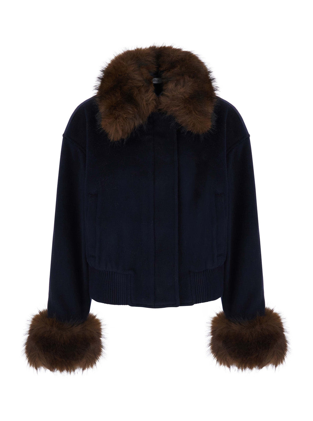 Self-Portrait Women Blue Jacket With Fur Details And High Collar, In Wool, Color Blue, Woman
