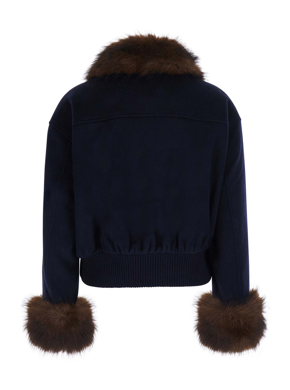 Self-Portrait Women Blue Jacket With Fur Details And High Collar, In Wool, Color Blue, Woman