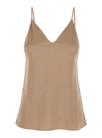 Brunello Cucinelli Women Beige Silk Blend Top With Thin Straps And V-Neck For Women