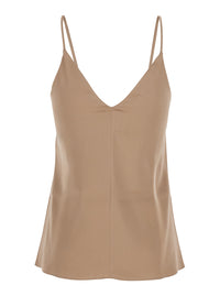Brunello Cucinelli Women Beige Silk Blend Top With Thin Straps And V-Neck For Women