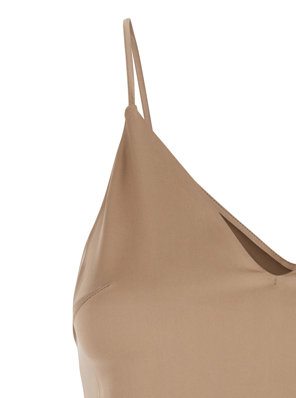 Brunello Cucinelli Women Beige Silk Blend Top With Thin Straps And V-Neck For Women