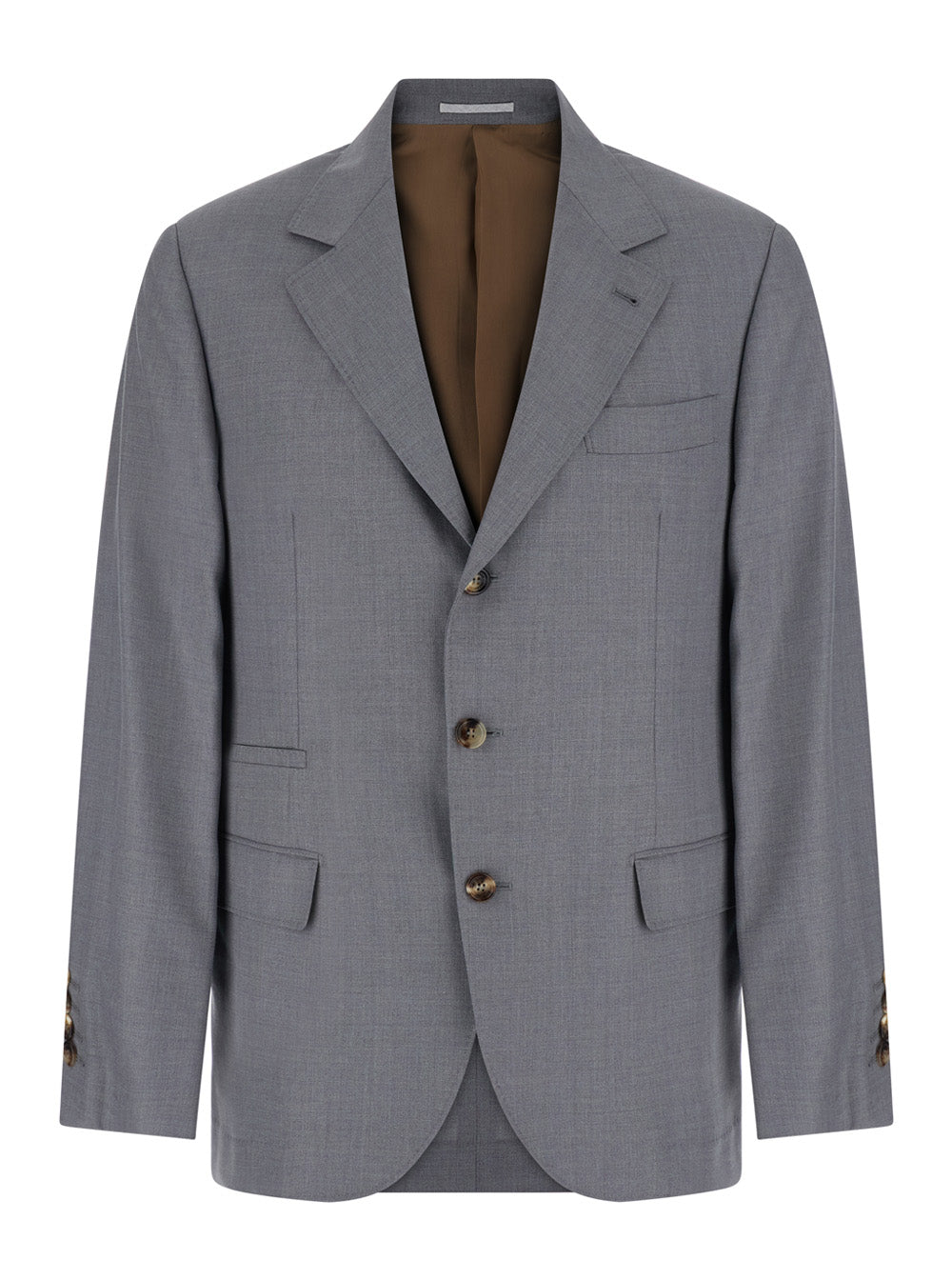 Brunello Cucinelli Men Grey Jacket With Notched Revers And Single-Breasted Button Closure In Wool And Silk Blend For Men