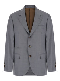 Brunello Cucinelli Men Grey Jacket With Notched Revers And Single-Breasted Button Closure In Wool And Silk Blend For Men