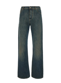 FENDI Fendi Men Blue Jeans With Logo Patch On The Back And Washed-Effect In Denim For Men
