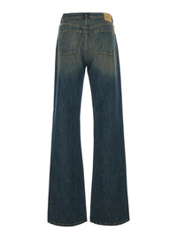FENDI Fendi Men Blue Jeans With Logo Patch On The Back And Washed-Effect In Denim For Men
