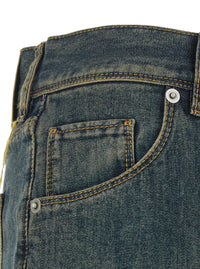 FENDI Fendi Men Blue Jeans With Logo Patch On The Back And Washed-Effect In Denim For Men