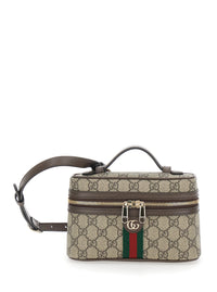 Gucci Women 'Ophidia' Beige Mini Bag With Adjustable And Removable Strap And Web Detail On The Front In Gg Canvas And Leather Women