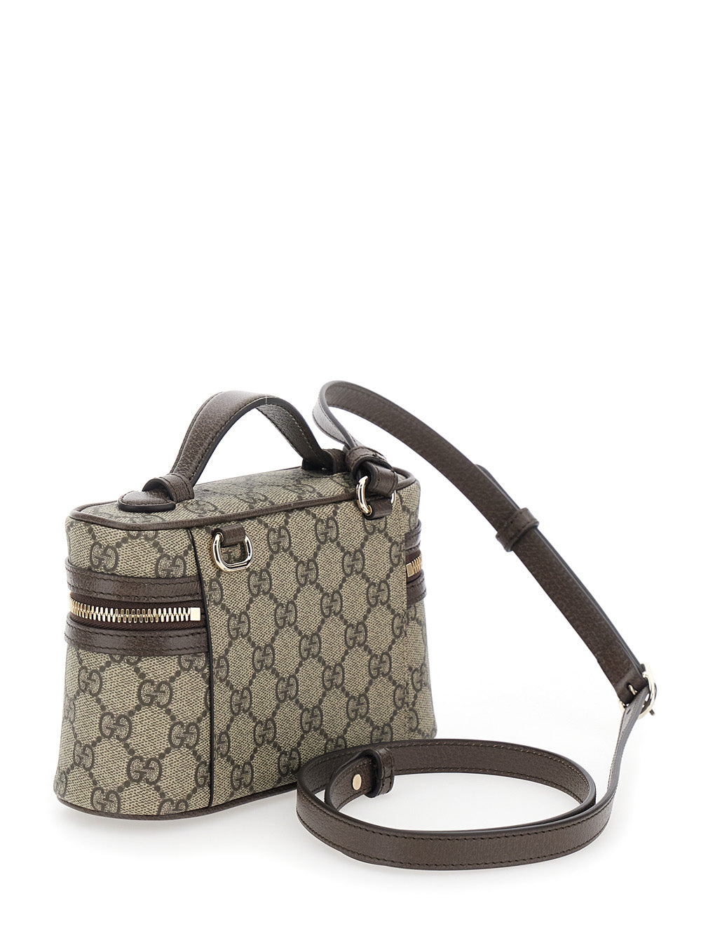 Gucci Women 'Ophidia' Beige Mini Bag With Adjustable And Removable Strap And Web Detail On The Front In Gg Canvas And Leather Women