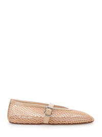 Alaia Women Beige Ballet Flats With Mesh Design And Adjustable Strap In Fabric Women