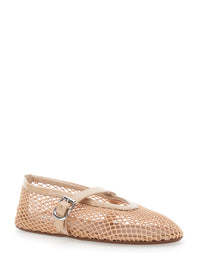 Alaia Women Beige Ballet Flats With Mesh Design And Adjustable Strap In Fabric Women