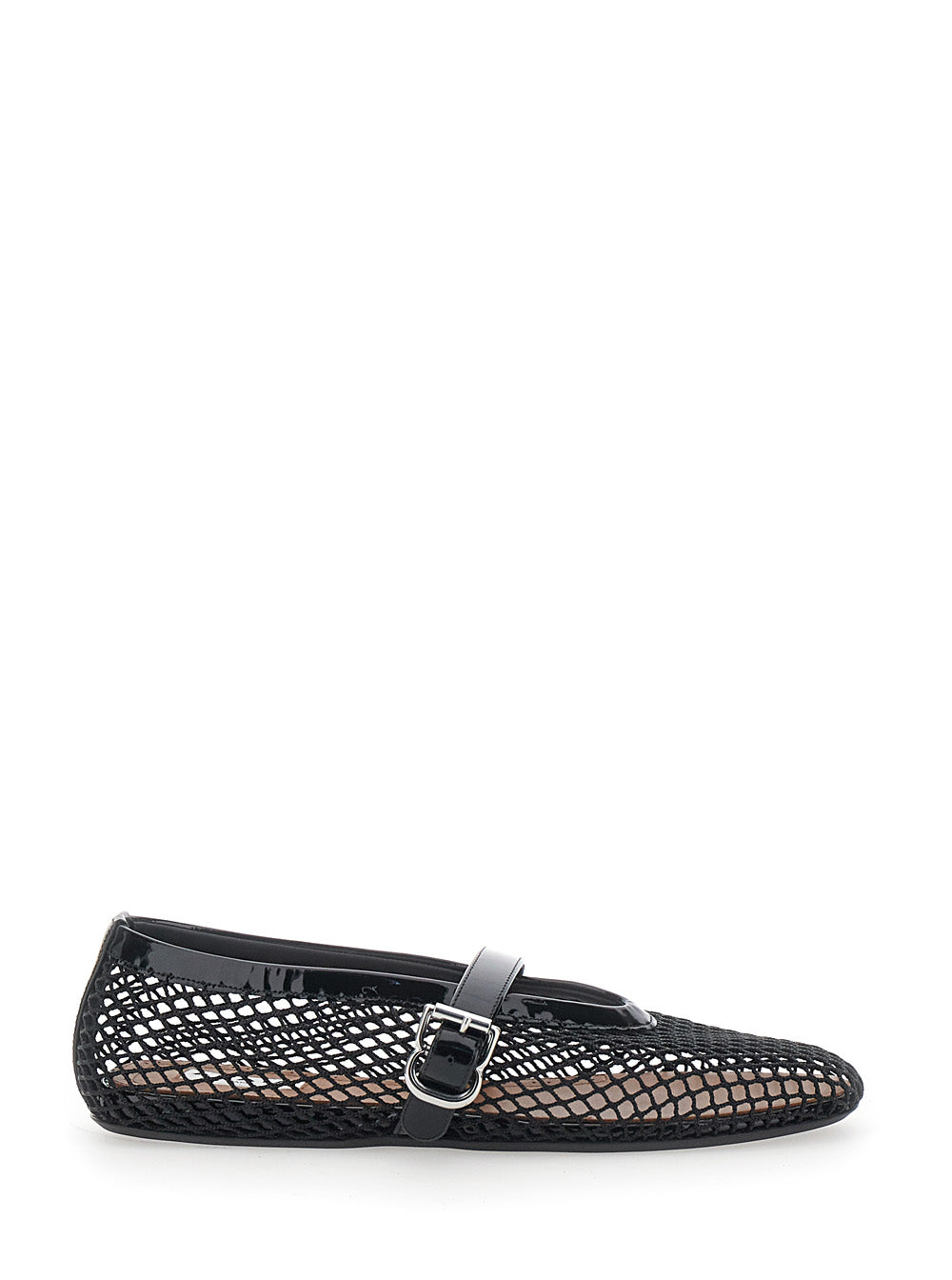 ALAIA Alaia Women Black Ballet Flats With Mesh Design And Adjustable Strap In Fabric Women