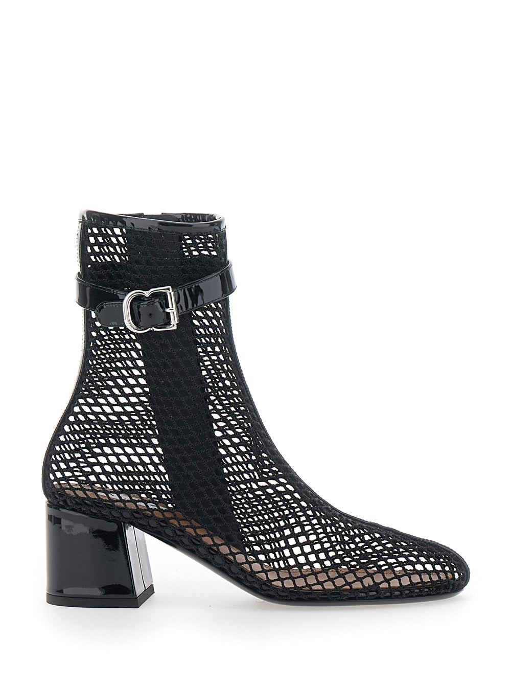 ALAIA Alaia Women Black Ankle Boots With Mesh Design And Block Heel In Leather And Fabric Women